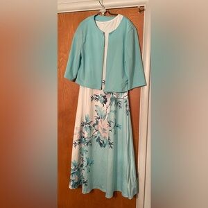 Floral Sleeveless Maxi Dress w/ Jacket - White and Teal